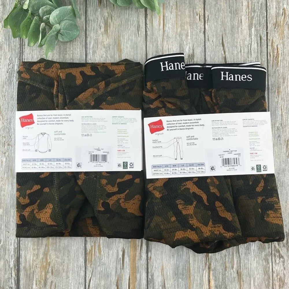 Mens Hanes Originals Raschel Reversible Knit Thermal Top & Bottom Size S